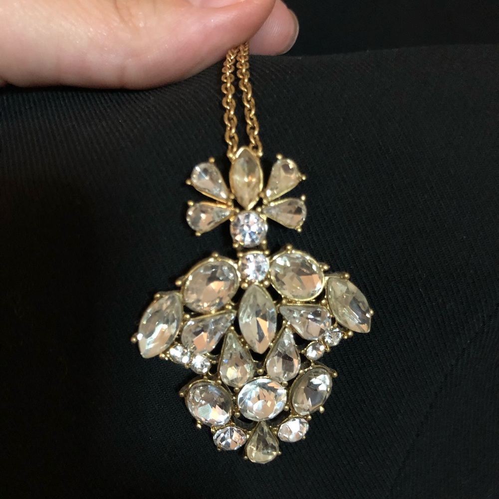 Long gold and crystal pendant necklace, JCrew